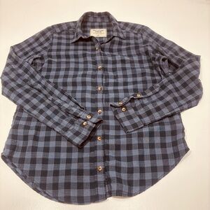 Abercrombie & Fitch‎ Women Flannel Shirt Blue Plaid Long Sleeve Button-Up Size M